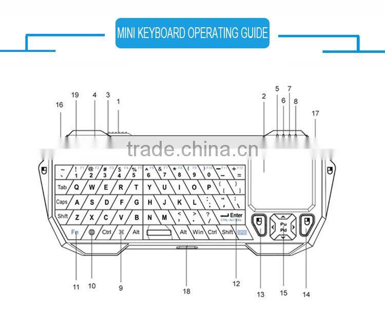 Wireless Bluetooth Mini Keyboard with Built-in Touchpad air mouse remote control for Android and iOS