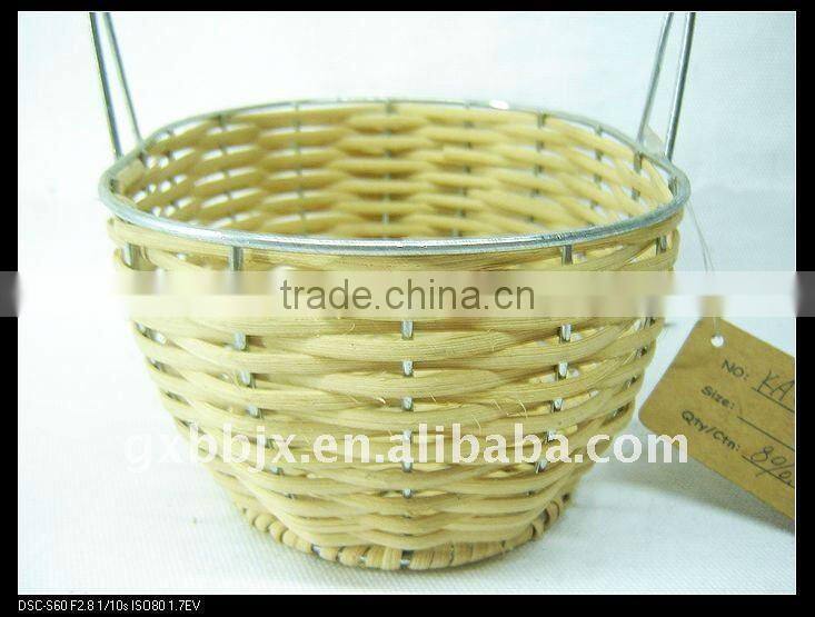 Oval wire basket rattan cane basket with iron handle