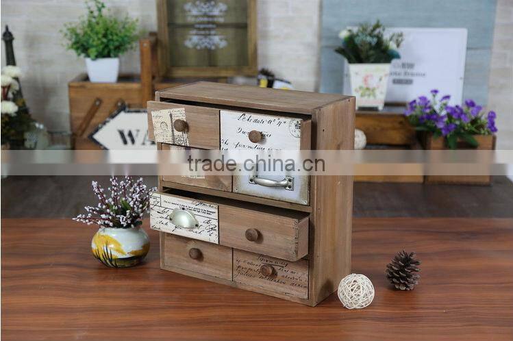 Zakka grocery retro wooden four drawer desktop storage box