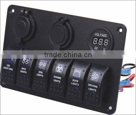 Automotive Car Marine 6 Rocker Switch & 3 Socket Aluminum Panel 174497