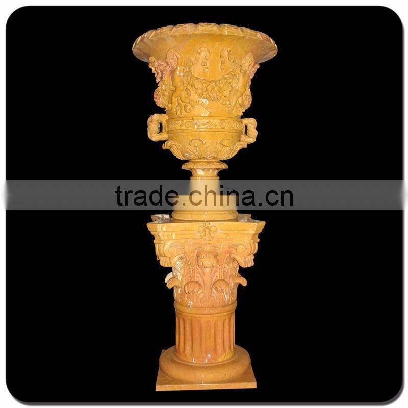 China yellow marble garden decoration natural stone flowerpot