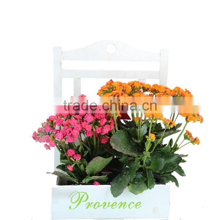 Wood Hanging Flower Basket with Silk Screen for Garden Planter
