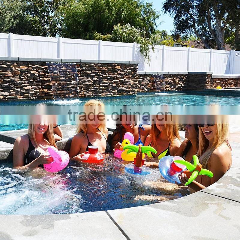 2017 hot selling inflatable toys palm tree flamingo pool floating drink holder ourdoor swimming pool party toys cup holders