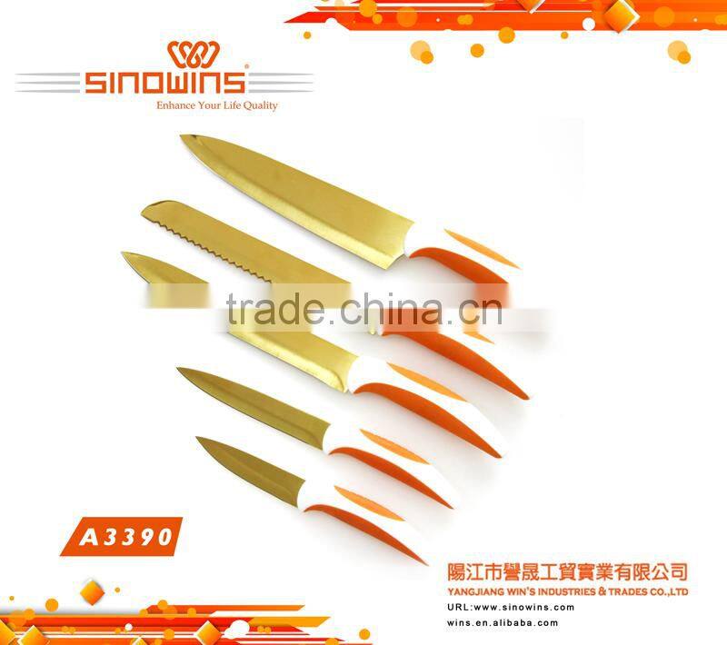 A3390 New Design 5pcs Colorful Titanium Blade 5pcs Stainless Steel Knife Set