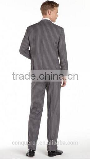 Grey And White Striped Wool 2-Button Suit With Pleated Front Pants (SHT1115)