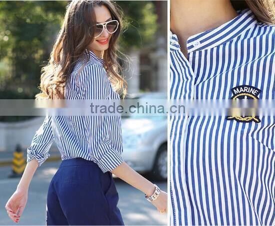 2015 Latest design high quality crop top stripe shirt for women