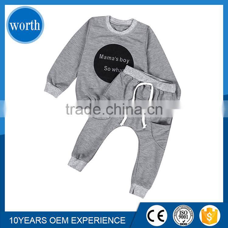 2017 Spring Autumn Gray Color Mom's Boy printing Crewneck Sweatshirt Suits for Kid