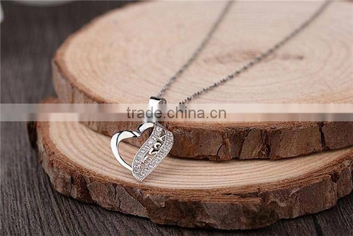 Fashion 925 Sterling Silver zircon Stone Diamond Heart Pendant