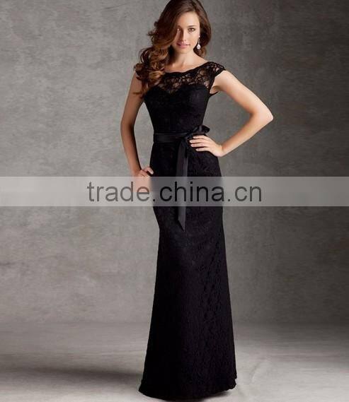 best long black lace sleeveless open back evening dress
