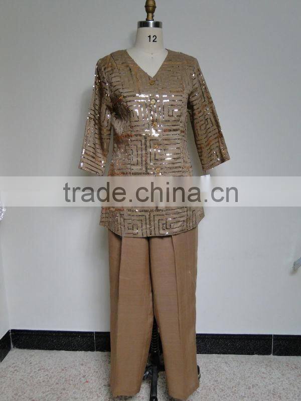 ladies formal embroidery with sequins pant suit