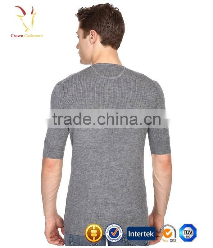 Short Sleeve T-shirt Wool Knitted Mens Crewneck Sweater
