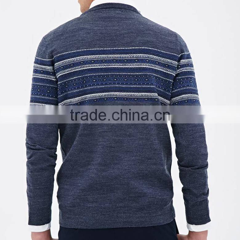crew neck pullover blend custom geometrical stripe pattern design men knit sweaters
