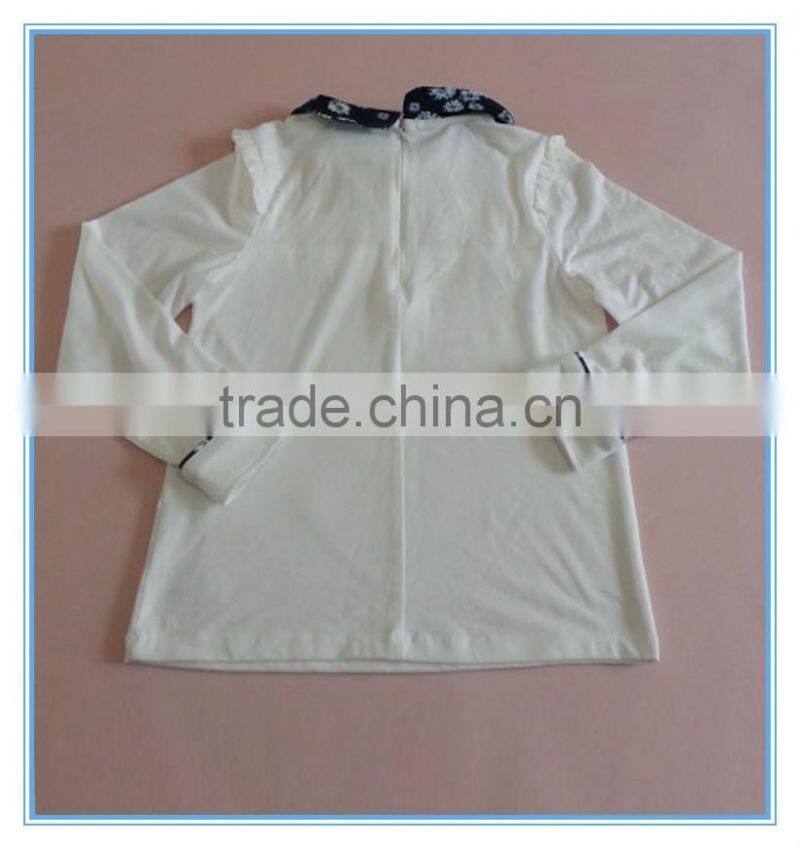 Wholesale OEM children girls cotton long sleeve shirt, girls boutique t shirt with flower printed turn over neck