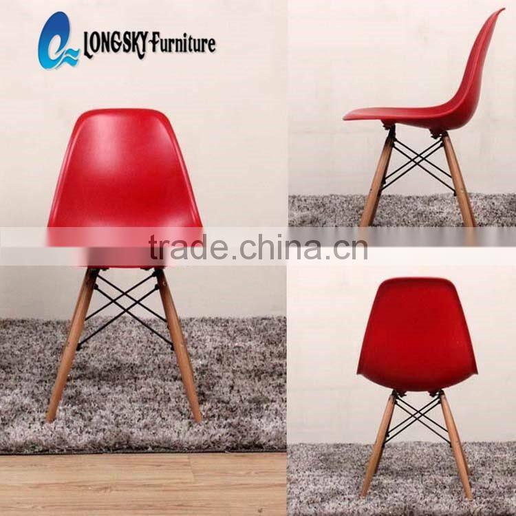 LS-4001 3V Plastic Chair,Shining Red Color Living Room Chair With Wood Leg