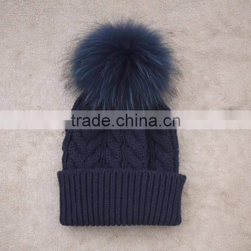 Myfur Knitted real fur pom pom attached crochet fancy baby beanie hats
