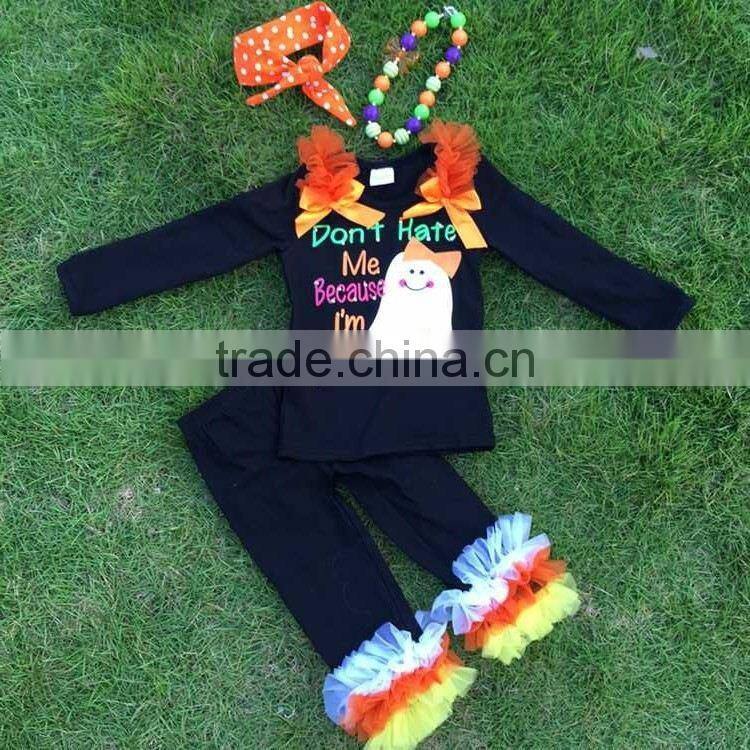 The Halloween kids girls gost print OUTFITS ruffle pant sets girls boutique clothes kids sets with matching accessories