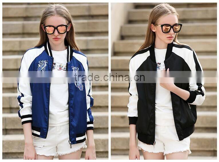 Ladies Autumn embroidered reversible windproof Casual bomber jacket