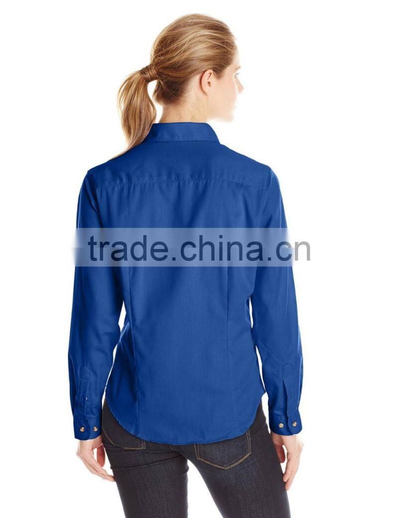 cheap women's poplin Button down collar long sleeve work shirt