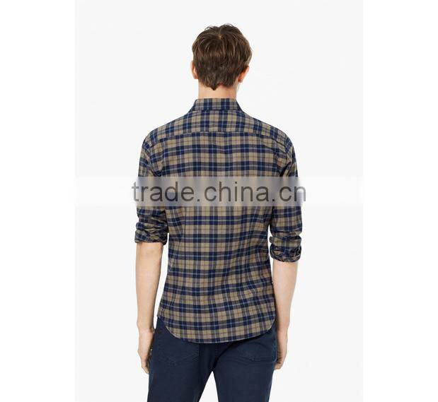 Classic collar cotton slim fit check flannel shirt for young man