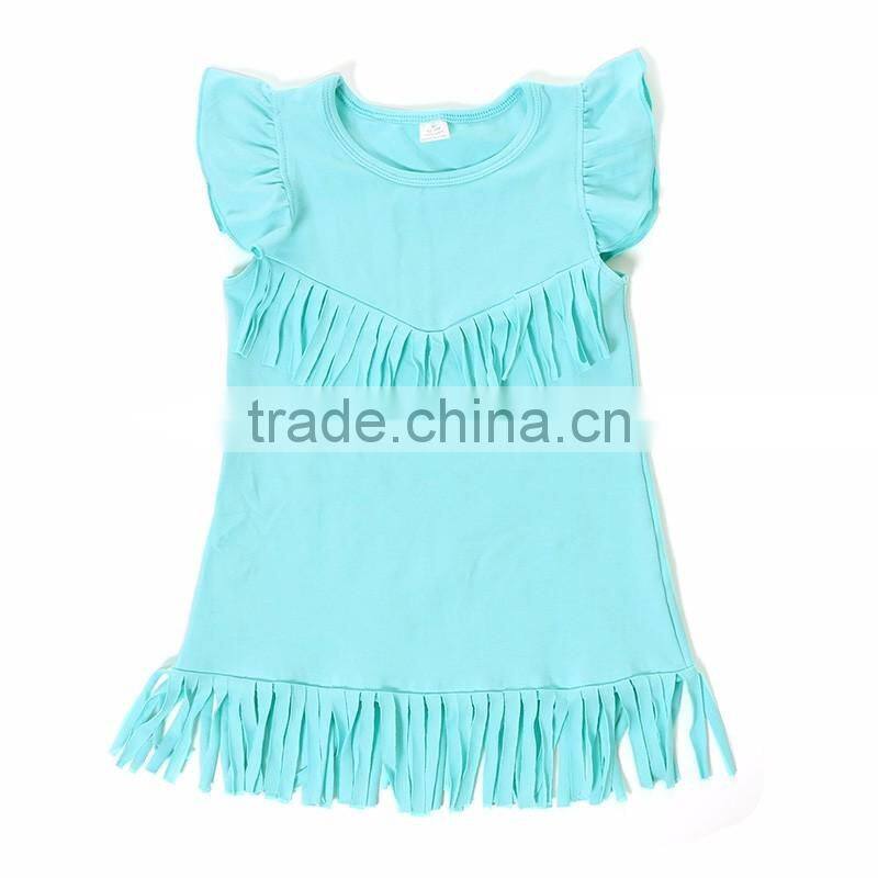 baby girls tassels cotton dress boutique all-match clothing kids wear fringe multi color mint M7031507
