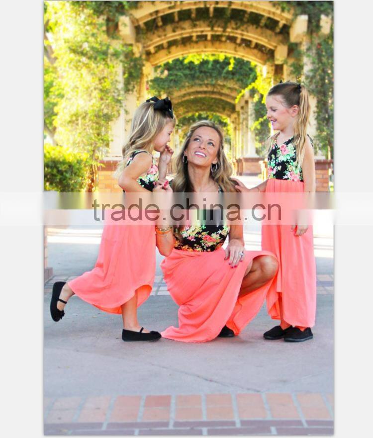 Western Style Women Maix Dress Printing Stitching Mother Daughter Matching Dress