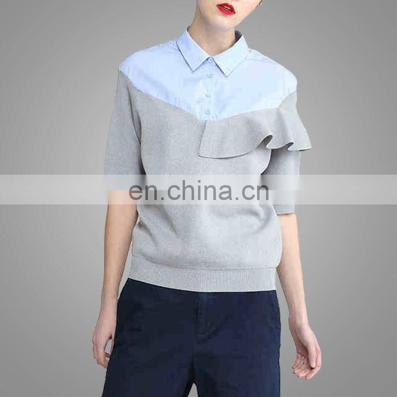 Ladies uniform blouses cool fashion blouses long sleeve joint knitted blouses for women