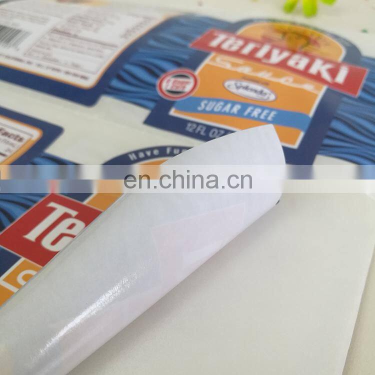 Hot sale PVC food sticker custom shape waterproof sticker with logo printed for sauce bottle
