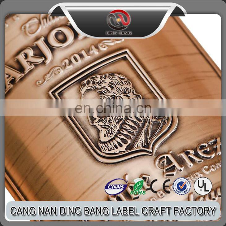 OEM Wholesale Stick Type Custom Made Embossed Private Brand Logo Wine Bottle Bended Metal Label