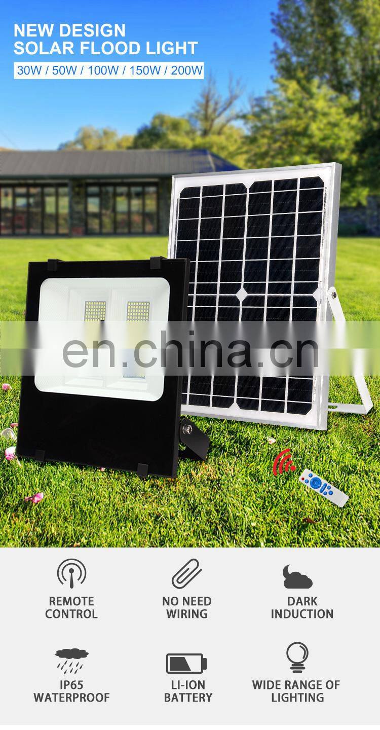 Faner lighting 2020 new design SMD Outdoor Waterproof 100w ip65 outdoor solar led flood light price mono solar panel