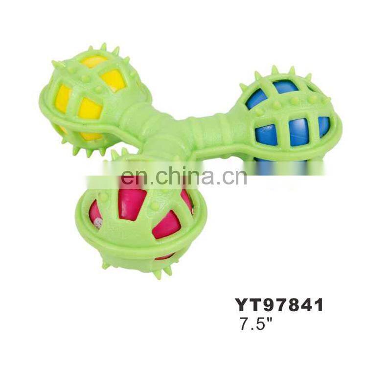 Tooth cleaning pet toy ball dogs bite soft TPR ball two squeaker