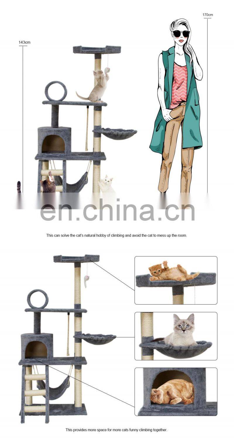 China Customized Design Plush Wooden Pet Condo Tower Supplier Furniture Factory Toys Cat Scratcher Tree House Tower