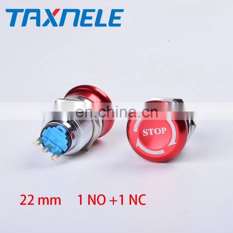 22mm Emergency Stop Button Switch 1NO 1NC Waterproof Stainless Steel Mushroom Metal Aluminum Latching Button Switch