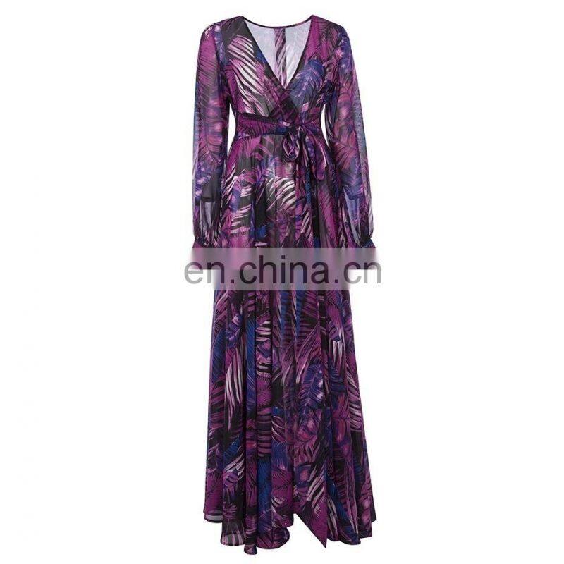 Ladies sexy holiday dress irregular floral print bohemian dress deep V big swing beach dress plus size