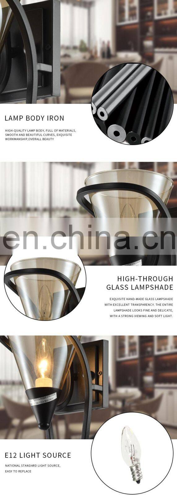 HUAYI Iron Metal Housing Led Wall Lamp E12 Art Deco Wall Light Hotel Wall Mounted Bedside Lamp Reading Lamp