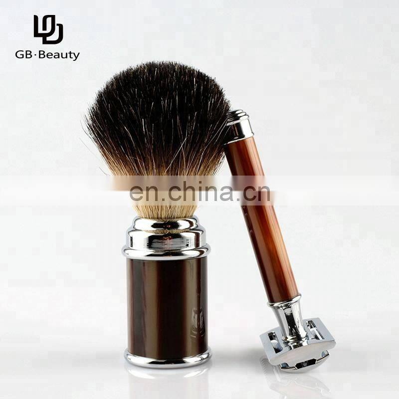 Resin Chrome Laser Engrave logo Private Label Skincare Double Edge Straight Handle Face Shaving safety razor set