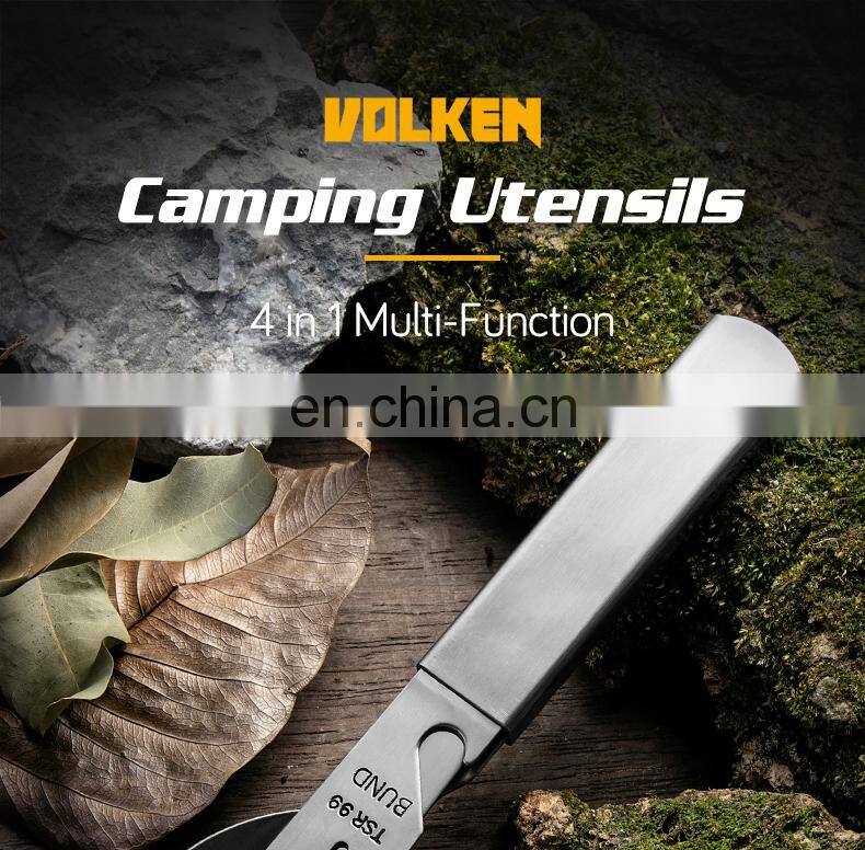 High Quality Outdoor Stainless Steel Camping Tableware 4 in 1 Portable Bottle Opener with Knife, Fork and Spoon