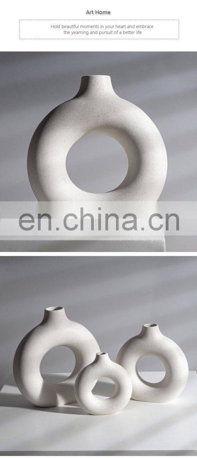 Black Circular Hollow Ceramic Vase Donuts Nordic Flower Pot Home Decoration Accessories Office Living Room Interior Decor