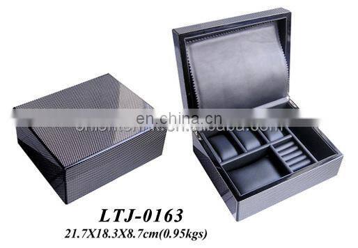 Carbon fiber high glossy finish wooden man's jewelry watch box