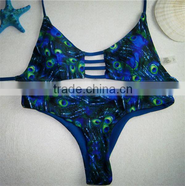 Bikni 2016 New Fashion Women Sexy Reversible Push Up Swimwear Print Bathing Suit Bra Swimsuit