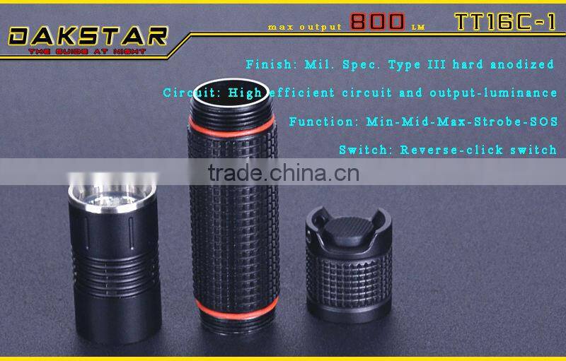 DAKSTAR TT16C-1 CREE XML T6 LED 800LM 18650 Aluminum Rechargeable Police Emergency Camping Minin LED Flashlight