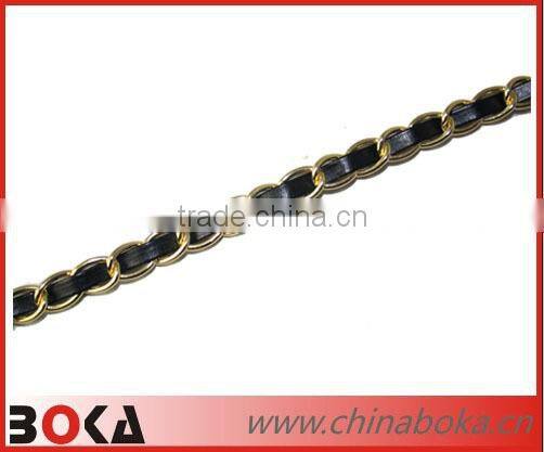 Fashion pu leather lace trim with chains