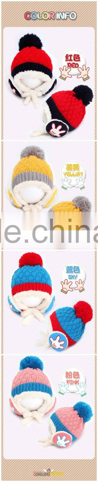 Wholesale Winter Latest Cute Hand Embroidery Earflap Knitted Baby Hat