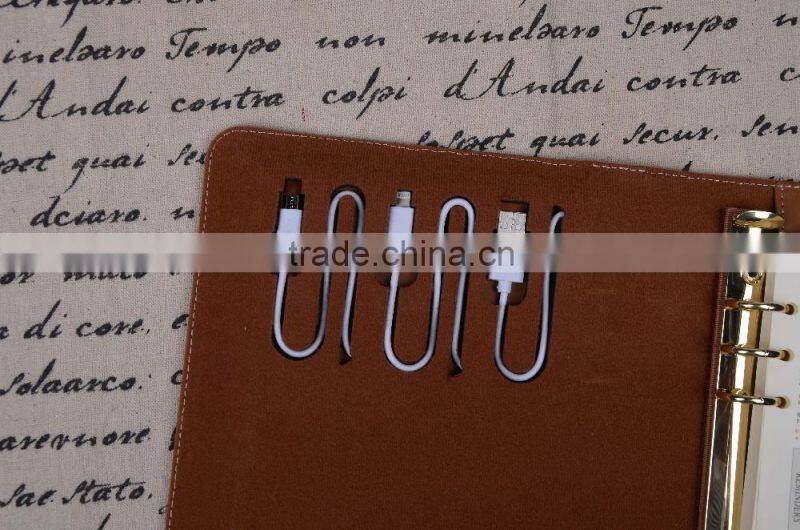 Wholesale High Quality Multifunction Business Custom Leather Trifold Power Bank Notebook