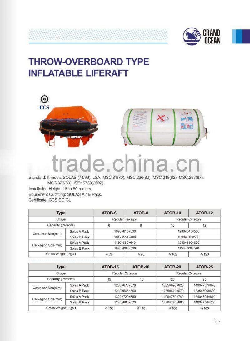 SOLAS approved EC CCS Throw Over Type Inflatable Life Raft ( 6pax to 25pax)