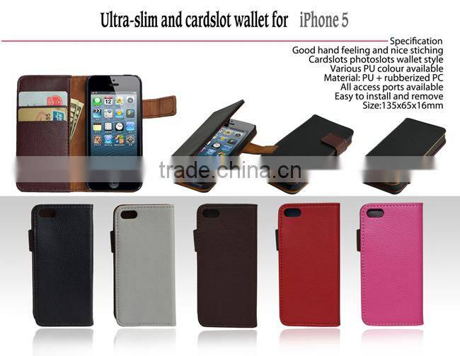 OEM magnetic fip leather case for iphone5 with stand and cardslot