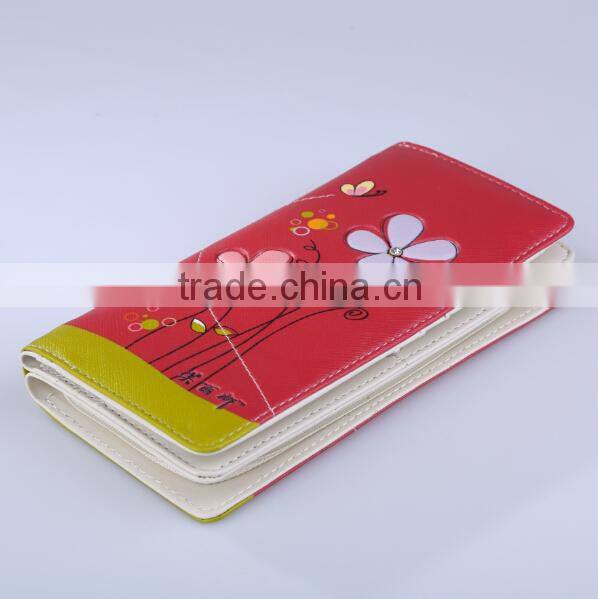 New Arrival Red Flower Printed Brand Lady Wallet/Colorful and Fashion multifunction PU Leather Printed Women Wallet