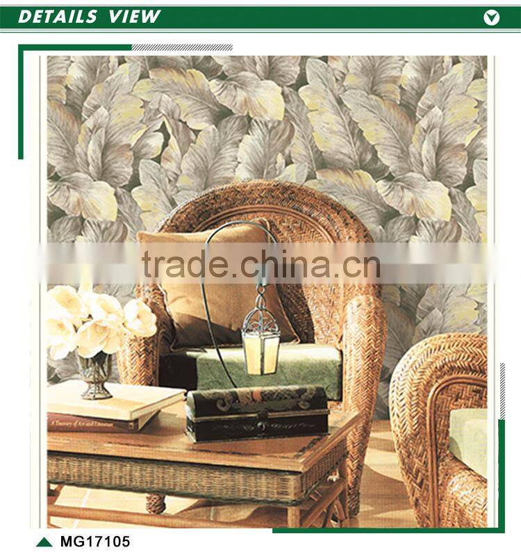 free samples golden edge non woven wallpaper, tropical tree wall decor for living room , attractive wallcovering roll