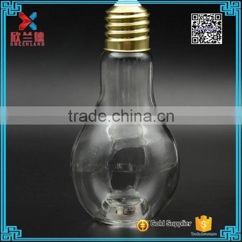 450ml blue light bulb shape glass beverage/juice bottle with inner plug and lid