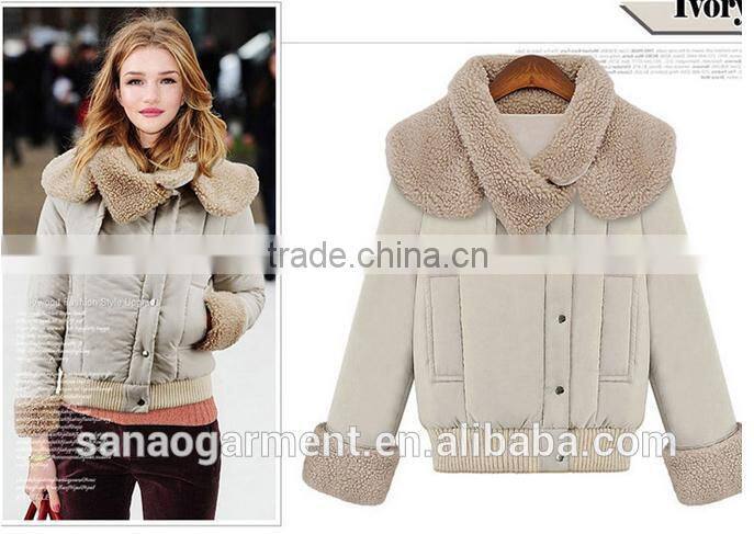 European style 2015 newest winter women's Lapel lambs wool cotton jacket
