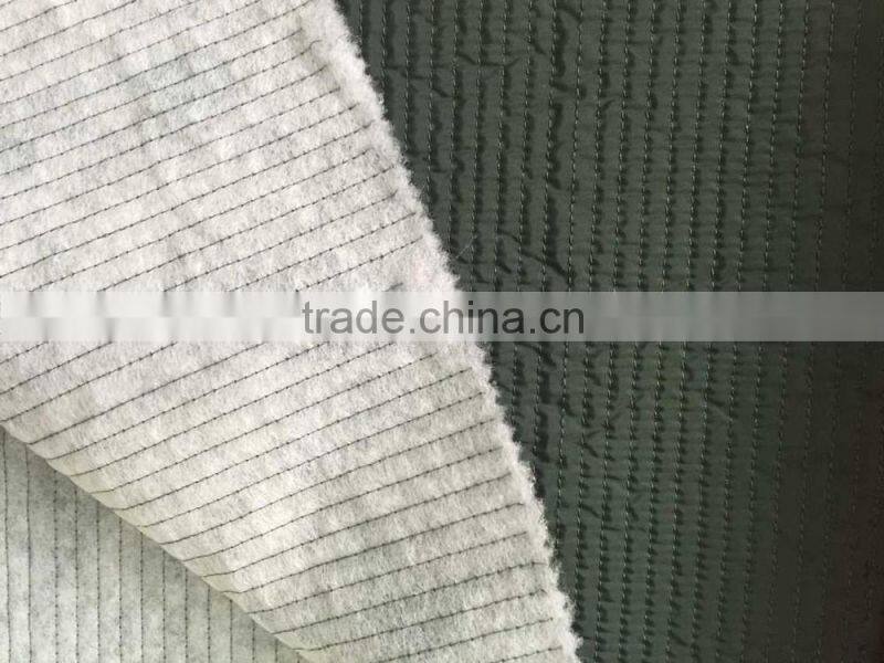 Fashion polyester stripe embroidered thermal padded fabric with quilting for down coats/jacket